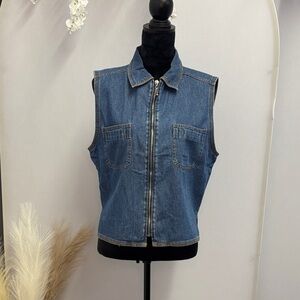 Vintage Clementine Denim Sleeveless Zip-Up Vest